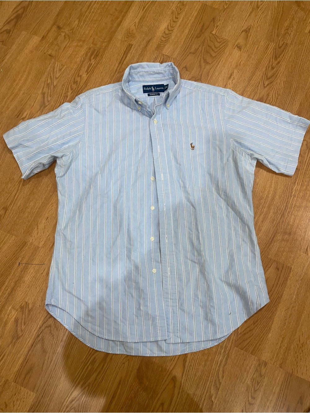 Ralph Lauren vintage Light Blue & White Striped Short-Sleeve Button-Down Shirt